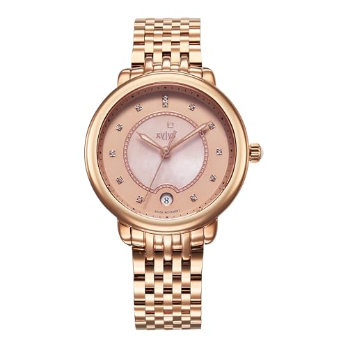 Image of Xylys Sparkle Swiss Analog Rose Gold Stainless Steel Strap Pink Dial Watch for Women