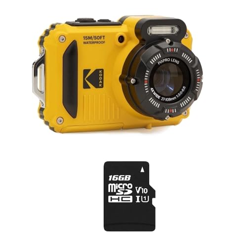 KODAK Pixpro Pack WPZ2 + 1 Carte SD Compact 16M Pixels, étanche à 15m, Anti-Choc, Video 720p, Ecran LCD 2,7 - Batterie Li-ION - Jaune