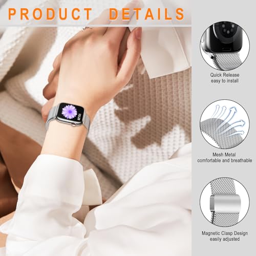 NicMool Metal Strap for Apple Watch 38mm 40mm 41mm 42mm, Magnetic Closure - Image 2