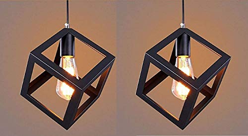TUCASA- (Pack of 2) ac 110v Metal Square Cube Ceiling Light(Black, 60w)-(Bulb not Included)