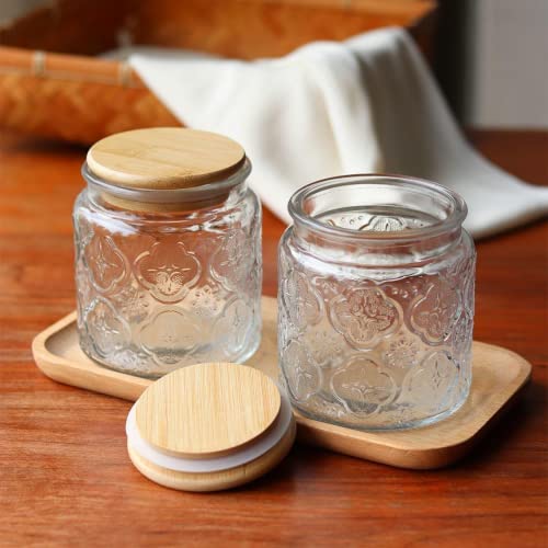 Image of ANSQU Set of 4 Vintage Glass Airtight Storage Jars, 17 FL OZ Glass Storage Containers with Bamboo Lids, Canning Jar for Kitchen Counter, Pantry, Cookie, Coffee, Tea, Sugar, Cute Jars | Glass Food Storage Containers for Coffee, Tea, Sugar, Candy, Cookie, Overnight Oats Containers, Cute Jars