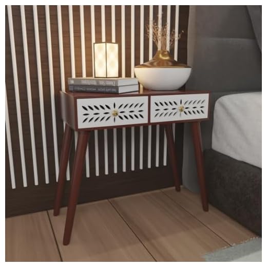 Ereteken ART 2 Drawer End Table for Bedroom, Small Side Table with 2 Drawers, Night Stand, End Table with Wooden Legs for Bedroom, Living Room (Brown)