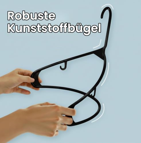 Utopia Home Schwarze Kunststoff-Kleiderbügel 50er Pack mit Haken – Ansicht 6