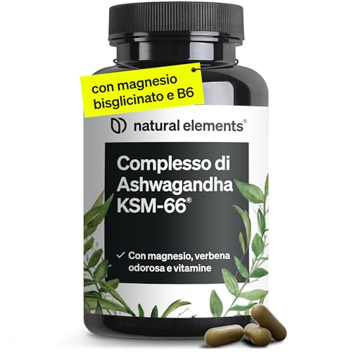 Ashwagandha KSM-66, 120 Capsule, completo con Magnesio Bisglicinato, Vitamine B6, B12 e Vitamina C, 600mg Ashwagandha per dose giornaliera, vegano, prodotto e testato in Germania