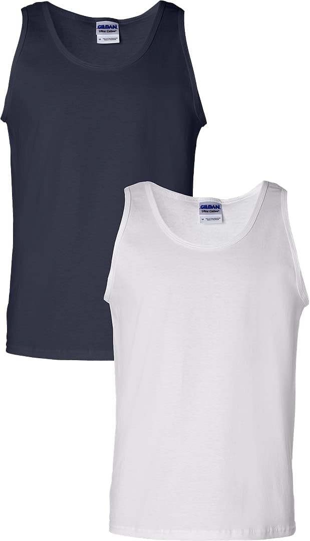 Gildan Mens Ultra Cotton Tank Top Navy/White