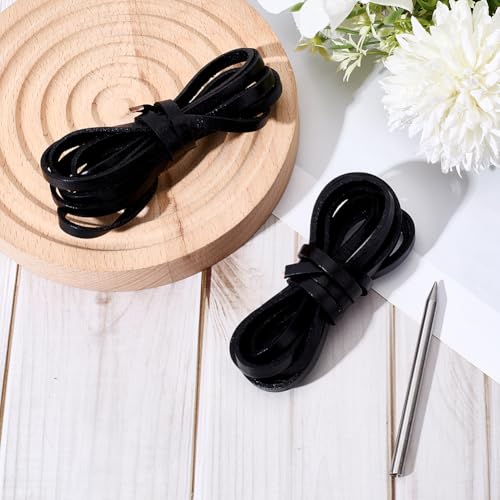 GORGECRAFT 4M Softballhandschuh Schnürset Rindsleder Handschuhspitze Schwarz Tragbar Sport Baseballhandschuh Reparatur Flache Schnürsenkel Mit Edelstahl Schnürnadel Für Catcher Handschuhe Sportler