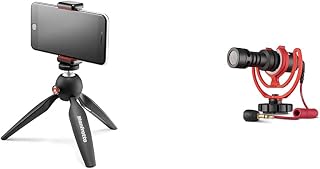 Manfrotto MKPIXICLAMP-BK,  Mini Tripod with Universal Smartphone Clamp, Black & Rode VideoMicro Compact On Camera Microphone - Assorted Colors