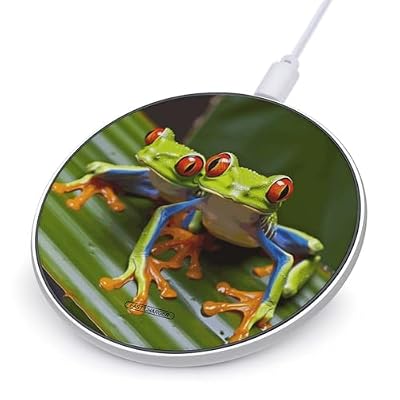 Red Eyed Tree Frog Anti-Slip Wireless Charger 10W Fast Charging Pad with Indicator Slim & Portable Equipped with 1M Data Cable Ideal for Desk & Bedside Case Compatible