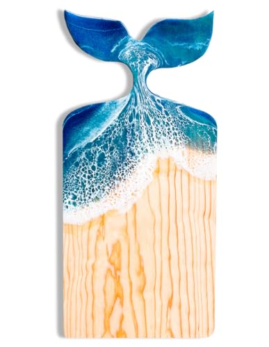 DB WORKSHOP| Handmade Whale Tail Cutting and Serving Board| Blue Resin Wave Design| 18 x 10 inches| Charcuterie board| Special Gift