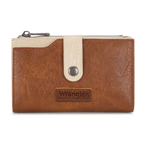 Wrangler Brown Wallets for Women Small Trifold Wallets, Card Cases & Money Organizers Large Capacity Credit Card Cash Wallet Ladies Female Clutch Travel Wallets with ID Window WG119-W0021BR