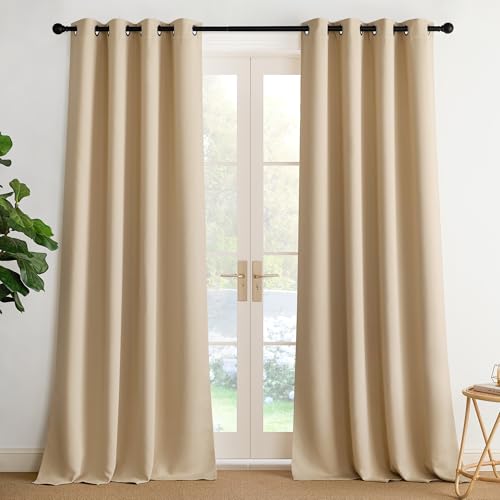 Image of NICETOWN Biscotti Beige Light Blinds - Microfiber Grommet Thermal Insulated Shades for Kid's Room, Yard, Boys Room, Girls Room, Nursery - Lightweight, 1 Pair, W52 x L95