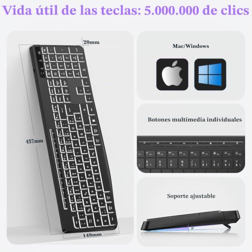 Teclado LED de 2,4 GHz TECURS blanco para jugar cómodamente desde el sofá 4