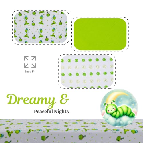 Image of 3 Pack Crib Sheets - Ultra Soft Jersey Cotton Baby Crib Sheets, Breathable Fitted Sheets for Standard Crib Mattress (52 inch x 28 inch), Baby Boy Crib Bedding Set - Green Caterpillar