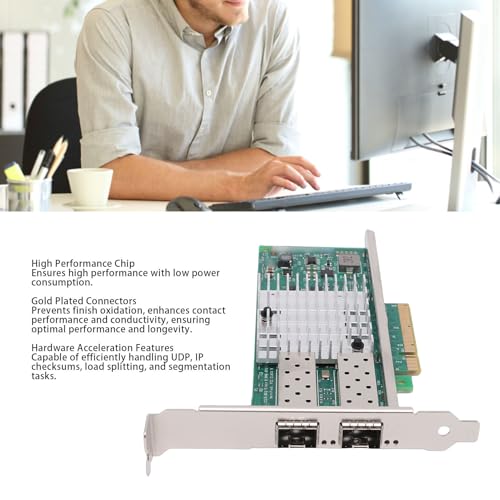 Tarjeta de Red de Fibra Óptica Gugxiom PCIe X8 10GB, con Chip 82599, Controlador de Puerto Dual SFP Plus, Adaptador Ethernet PCI Express, NIC 10Gbps para Servidor Linux VMware miniatura 2