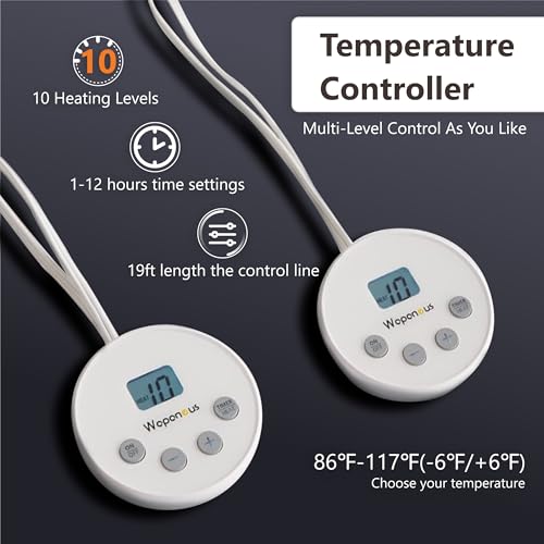 Image of Wapaneus Heated Blanket Electric Queen Size 84 inchx90 inch-Dual Control with 10 Heat Levels 12 Timer Settings and 8 Hours Auto-Shut Off,Fast-Heating Electric Blanket,ETL Listed Machine Washable,Black