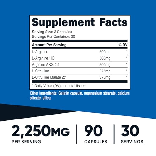 Image of Nutricost Nitric Oxide Booster (2250mg) 90 Capsules - Gluten Free, Non-GMO, 750mg Per Casule, 30 Servings