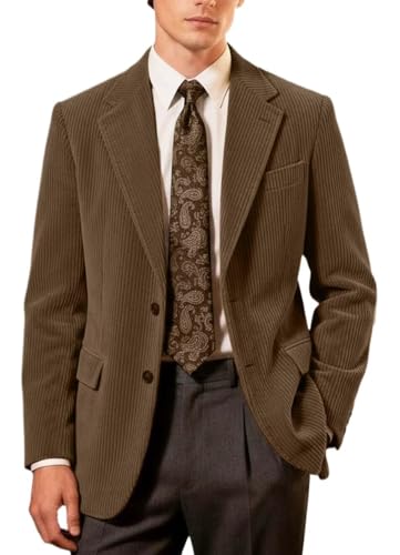 Men Suit Corduroy Blazer Formal Single Breasted Tweed Fashion Suit Coat for Men Wedding Clothing Casual Sports Coat Suit Retro Velvet Blazer Dark Brown 3XL