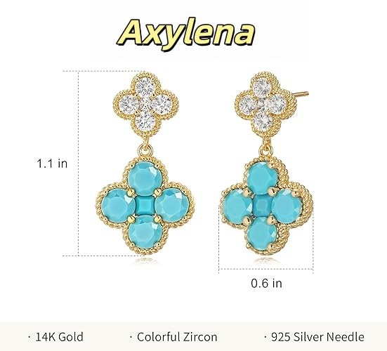 14k Gold Earrings for Women October Birthstone Dangle Clover Earrings for Women, Hypoallergenic Four Leaf Gemstone Drop Earrings Stackable Dainty Jewelry Gift for Mother Mom Wife Girlfriend Trendy - image 2