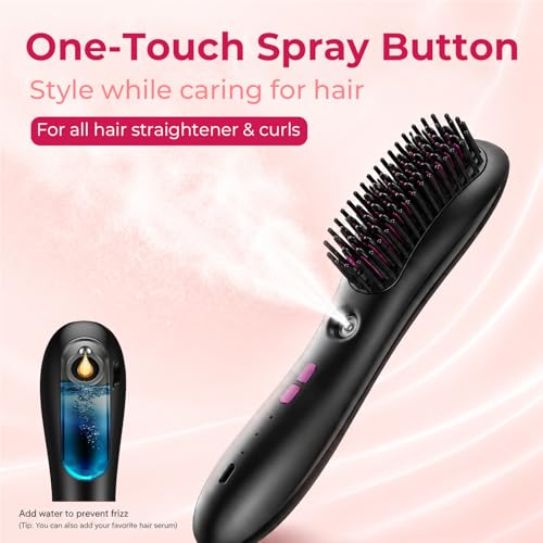 Wireless Straightening Comb with Spray Mist, 3 in 1 Wireless Hair Straightening Comb, Wireless Anti-Frizz Styling Brush, 3 Heat Settings, 3000mAh Rechargeable, for All Hair Types, Black — view 2