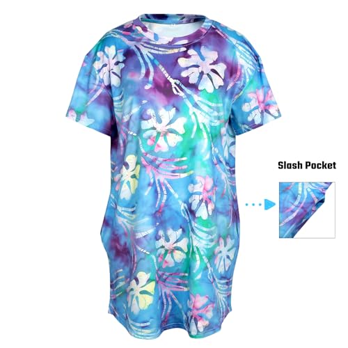 Image of MOUSYA Women Tie Dye Dress Short Sleeve T Shirt Dress Summer Casual Loose Mini Dress with Pockets