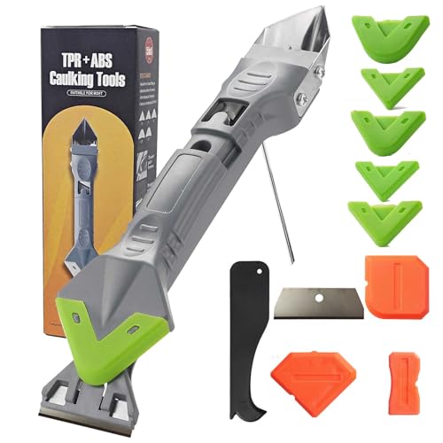caulk remover tool,Silicone Caulking Tool Kit,Caulking Tool 5 in 1 with Grout Scraper,Adhesive Residue Scraper Seam Repair Kit,Ideal for Kitchen, Bathroom, and Window Sealing Finishing