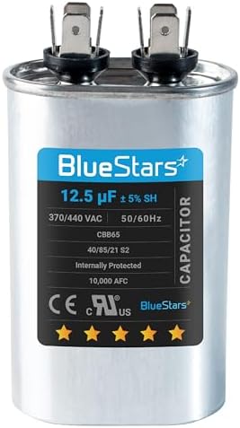 [UL Listed] BlueStars 12.5 uF MFD 370 VAC or 440 VAC Oval Run Capacitor