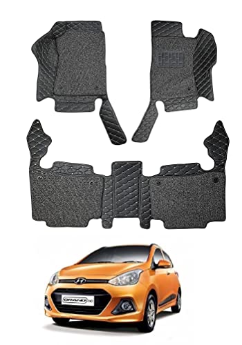Image of Auto Hub Premium 7D car mat Hyundai Grand i10 (Model: 2013-2018), Luxury Double-Stich 7d Car Floor Mat Complete Set, 100% Waterproof and Washable, Color : Black