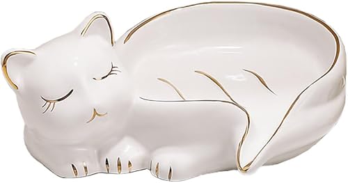 WAIT FLY Jabonera creativa para gatos, jabonera de cerámica, autodrenante, jabonera decorativa, color blanco, 1 unidad