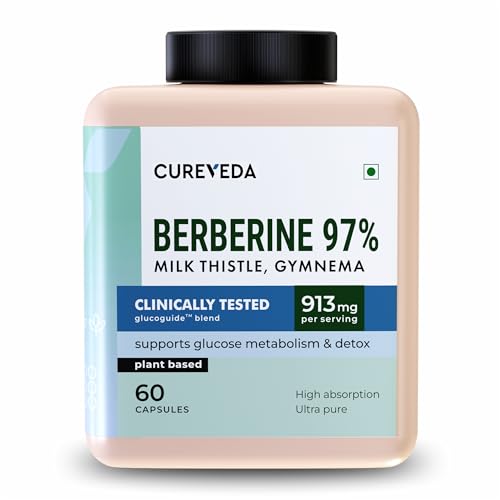 Cureveda Liposomal Berberine 97% with Milk Thistle & Gymnema | Clinically Tested Gluco Guide Blend For Glucose Control | Supports Weight Management and Glucose Level - 913mg Per Serving - 60 Capsules