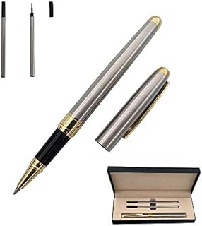 Accod Metal Ballpoint Pen Rollerball Pen Office Signature Pen High-end Gift Box with Two Replaceable Black Refills(0.5mm) Gift for Friends Classmates Family and Colleagues (Silver)