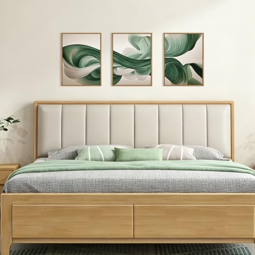 Image of KAIRNE Green Abstract Framed Canvas Wall Art Set,Minimalist Green Lines Wall Decor,Modern Flowing Texture Art Prints,Neutral Smokes Waves Artwork for Living Room,Bedroom,Farmhouse,Office-12 x16 x3