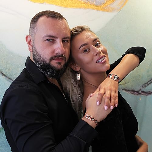 FRONT LINE JEWELRY Native American Copper Bracelets Feature Maroon & Turquoise Color Native Tribal Pattern Design Flame Painted Vintage Style Arrow Cuff Bracelets2