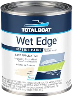TotalBoat Wet Edge Topside Marine Paint Premium Polyurethane Coating for Boats, RVs, Exterior Trim, Fiberglass, Metal, and Wood (Sand Beige, Quart)