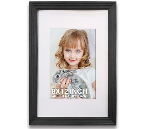 Image of 8 x 12 inch Wooden Photo Frame with Mat, Black Photo Frame 8 x 12 inch with Mat or 12 x 18 inch without Mat for Wall Decoration, Gallery Walls, Best Wooden Photo Frames for Posters and Photos