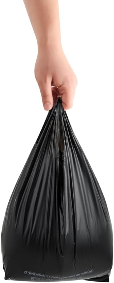 T-Shirt Bags, Small Black Plastic Bags, 8 x 4 x 16 Inches, 14 Micron Thickness, 800 Count, Made in Korea