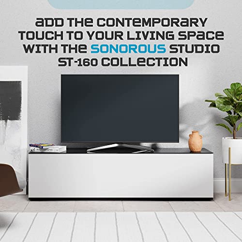 Sonorous St-160B Tv Stand - Modern Wood And Glass Tv Cabinet With 6 Shelves For Storage Accessories, Audio/Video Components & Consoles, With Hidden Wheels, Support Sizes Up To 75" - White Wood Cover #TOP5