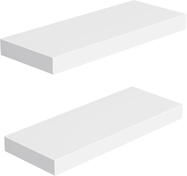 AMADA HOMEFURNISHING Floating Shelves Large, 24 x 9 Inch Wall Shelves for Bathroom, Bedroom, Kitchen, Shelves for Wall Decor Set of 2, White - AMFS06