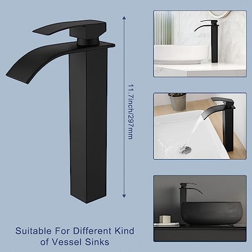 RUMOSE Tall Matte Black Bathroom Faucet Modern Single Handle 1 Hole Bathroom Vessel Sink Faucet Wate
