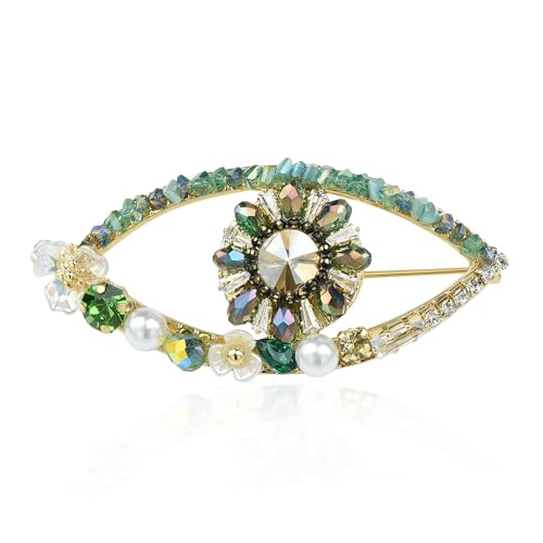 Image of Retro Evil Eye Brooch Fashion Unique Crystal Pearl Abstract Eyes Brooches Pin Badge for Women Bridal Jewelry Gift