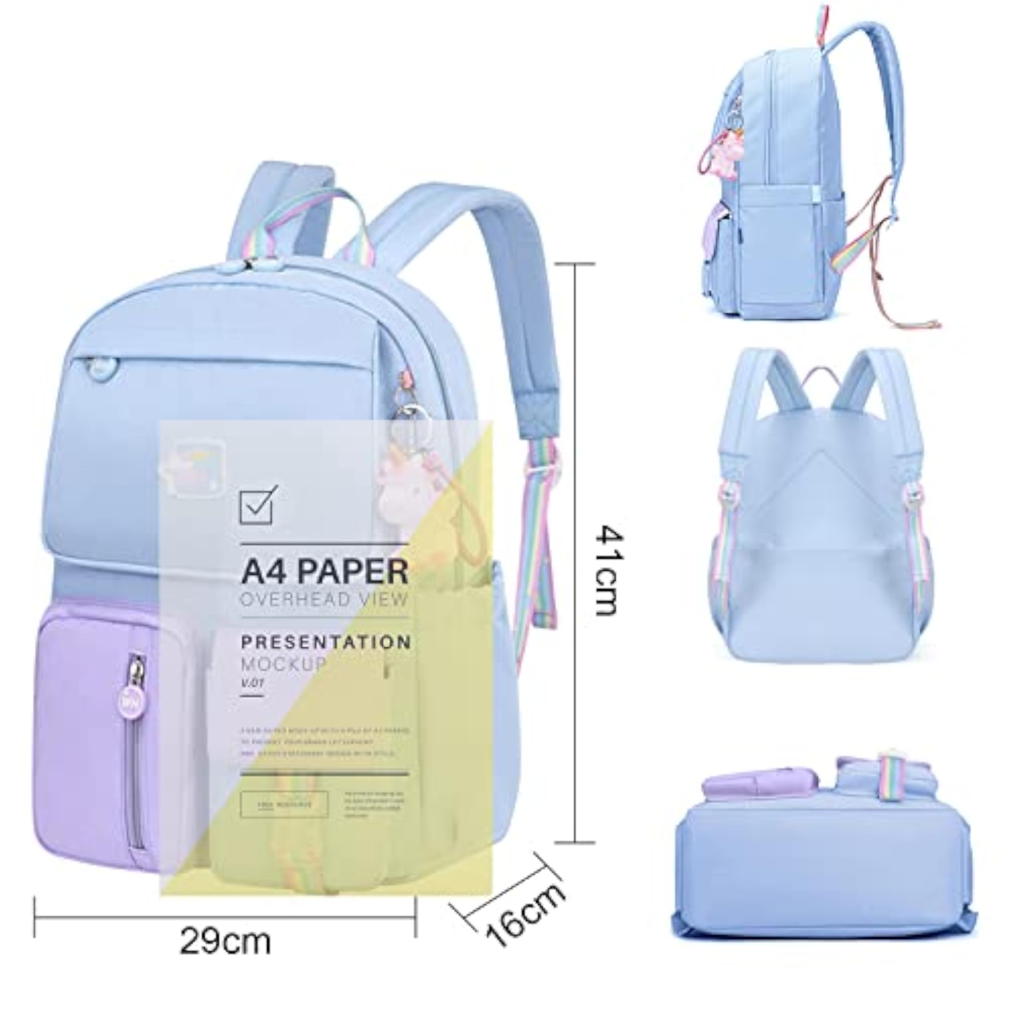 Cute Big Capacity School Backpack for Girls, Blue & Purple