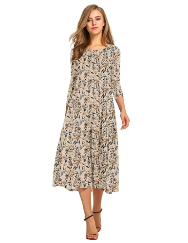 Image of HOTOUCH Women's 3 /4 Sleeve A-line and Flare Midi Long Dress