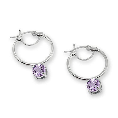 Sterling Silver Round Hoop Earrings with Dangling Genuine, Created or Simulated Gemstones2