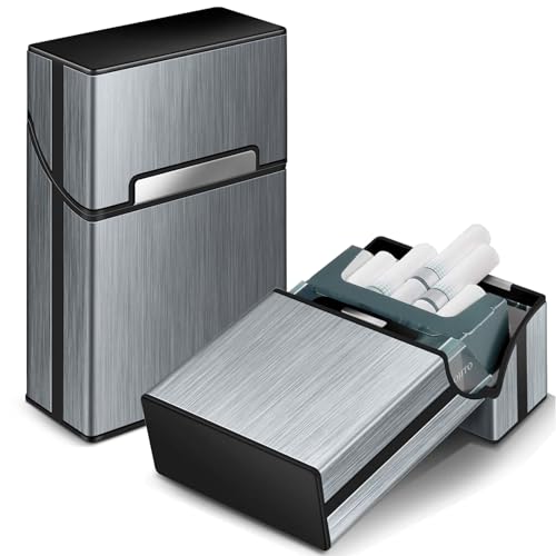Yosemy - Portasigarette in metallo con chiusura magnetica, portasigarette in alluminio, alloggiamento in plastica rinforzata e funzione di blocco, per 20 scatole standard (grigio) Yosemy - Portasigarette in metallo con chiusura magnetica, portasigarette in alluminio, alloggiamento in plastica rinforzata e funzione di blocco, per 20 scatole standard (grigio)