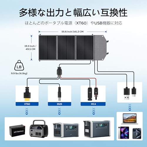 CTOLITY 100 ソーラーパネル 100W 太陽光パネル USB/Type-C/XT60/MC4出力 折りたたみ式 ソーラーチャージャー PET ポータブル電源 充電器 スマホやタブレット 充電可能 高変換効率 薄型 軽量 コンパクト 単結晶 防災 IP67 防水 (100W 20.5V 4.88A) ジャクリ ポータブル電源 対応