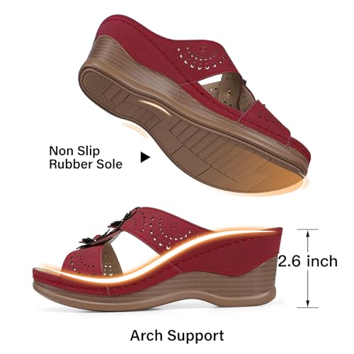 Image of TEMOFON Womens Wedge Sandals Leather: Comfortable Walking Shoes Summer