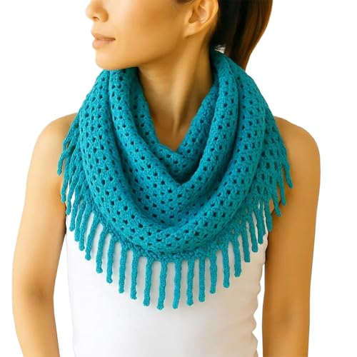 stylesilove Two Tone Womens Winter Warm Mini Tube Infinity Scarf With Fringe