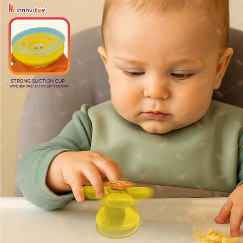 Image of 5 Modes of Play Yellow Snail Spinner Toy for Baby 0-3 Years - Convertible Friction Powered Car - Sensory Toy for Kids with Suction Cup Base - Perfect Baby Gift Set - Made in India