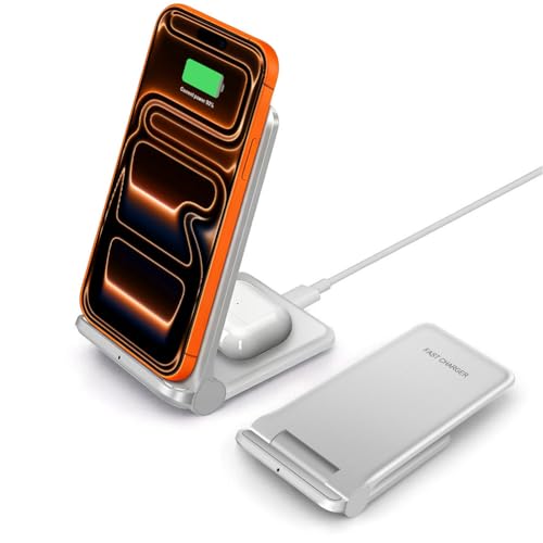 VNBBT 2 in 1 Wireless Charger, 20W Fast Wireless Charging Stand Dock for iPhone 16 Pro Max/16/15/15 plus/14/13/12/11/XS/XR,AirPods 3/Pro 2,Samsung Galaxy S24/S23/S22/S21/Note,Galaxy Buds, White