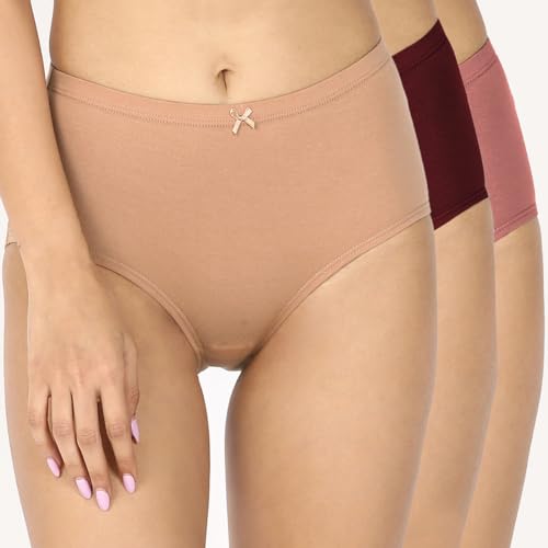 Image of NYKD (NYP104 Comfortable & Breathable Cotton Panty Set for Women (Pack of 3) | High Rise & Full Coverage Brief with Anti Odor Properties | Super Soft & Concealed Elastic for All Day Comfort
