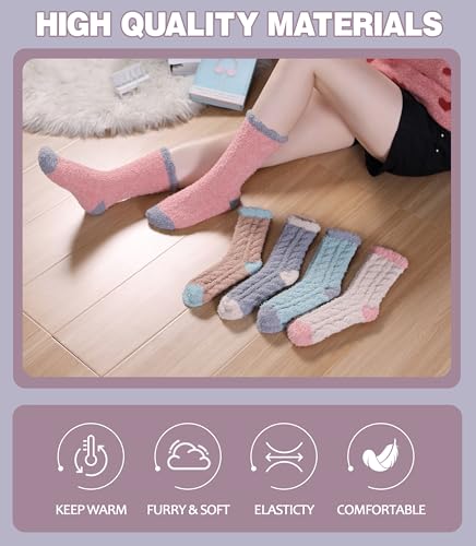 Image of LANLEO Fuzzy Socks for Women Soft Cozy Fluffy Slipper Winter Warm Microfiber Plush Sleeping Socks